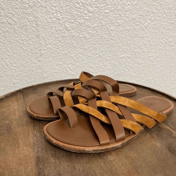 Vince Brown Piers Leather & Suede Strappy Slide Sandals Women's Size 7.5 N - Picture 1 of 8
